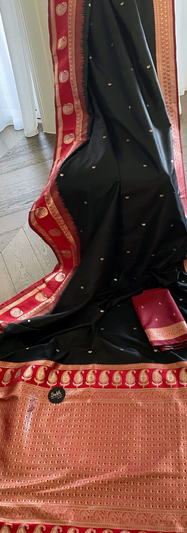 Tanchoi Katan Silk Saree Black - Image 2