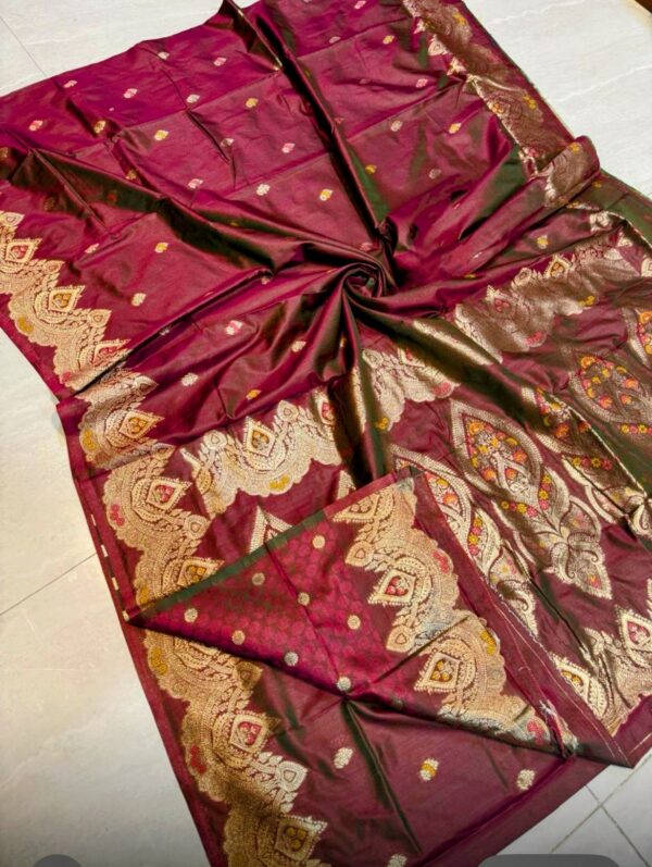 Katan Banarasi Saree Dual Tone Maroon-Green